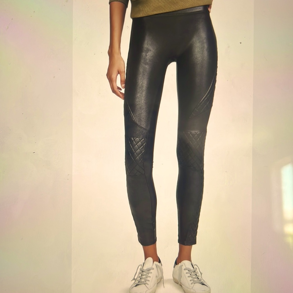 Spanx HIGH Rise Quilted Faux Leather Leggings Medium